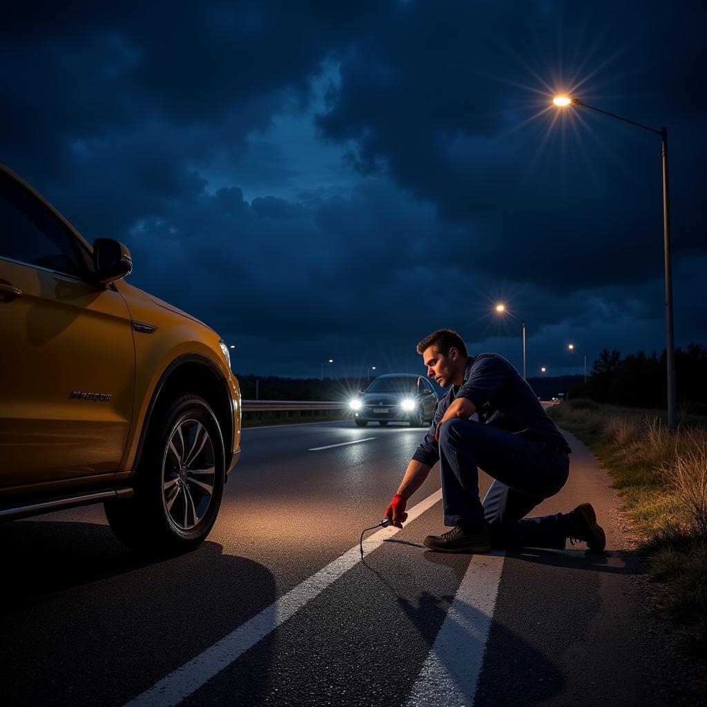 Mobile Mechanic Changing a Tire