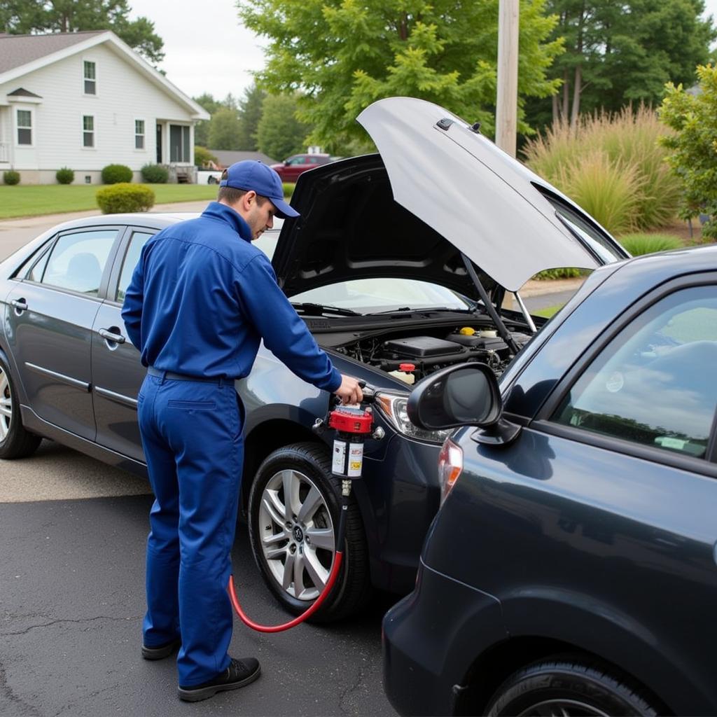 Mobile Mechanic Performing an Oil Change