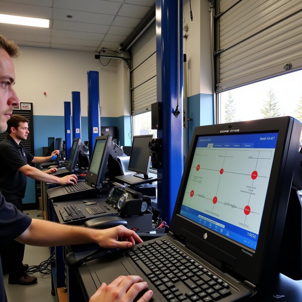 Modern auto repair equipment being used in a Spokane Valley shop