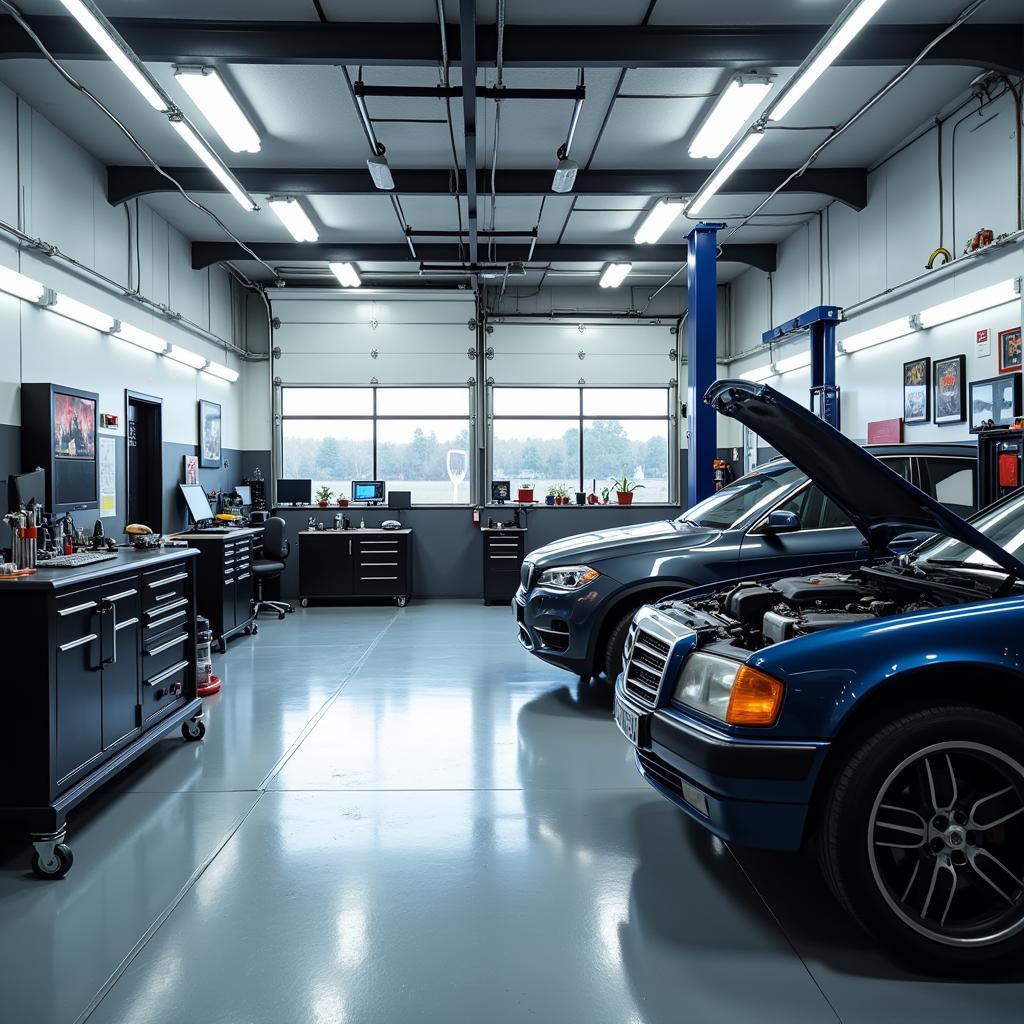 Modern auto repair shop with advanced equipment