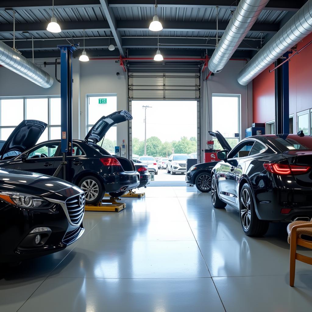 Clean and organized auto repair facility with state-of-the-art equipment