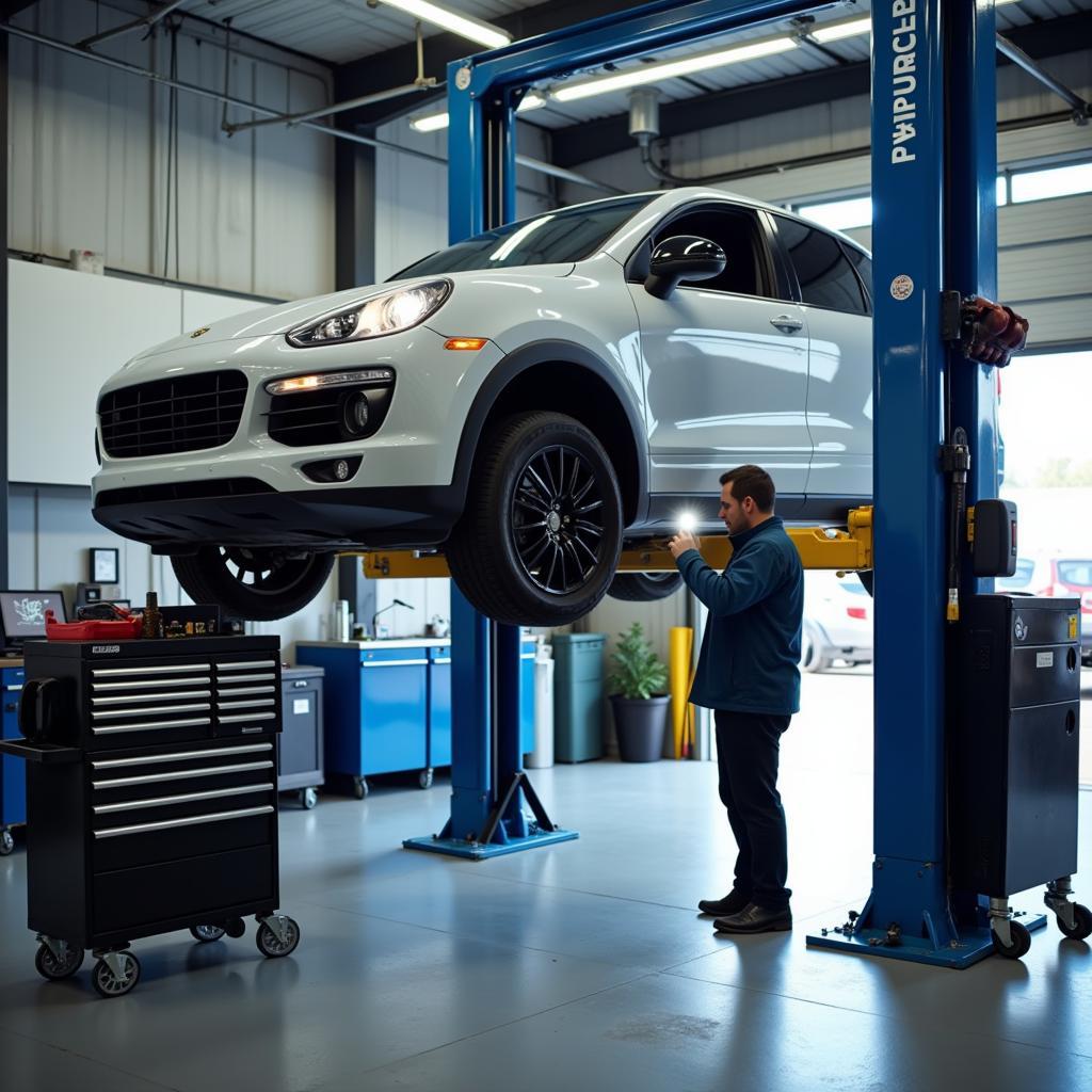 Modern Car Undergoing Maintenance