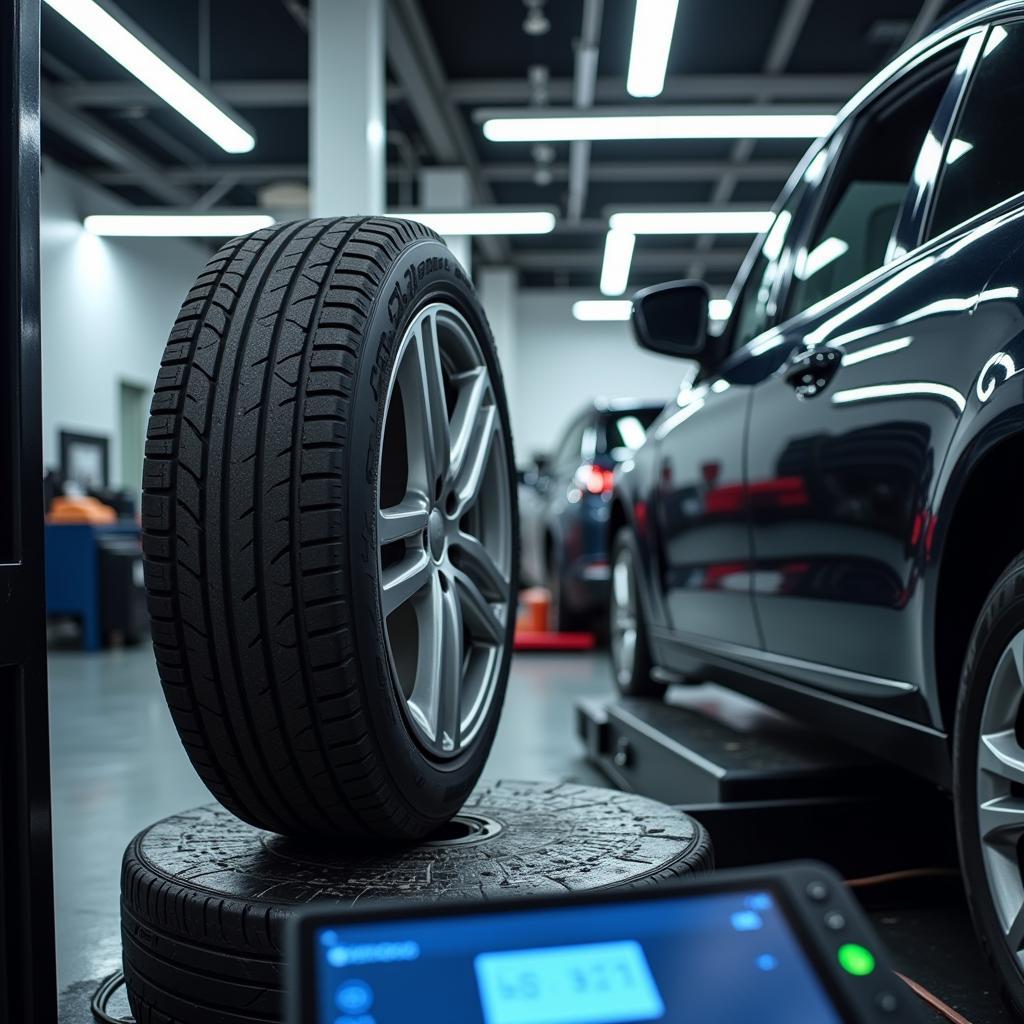 Modern Tire Balancing Machine in Auto Shop