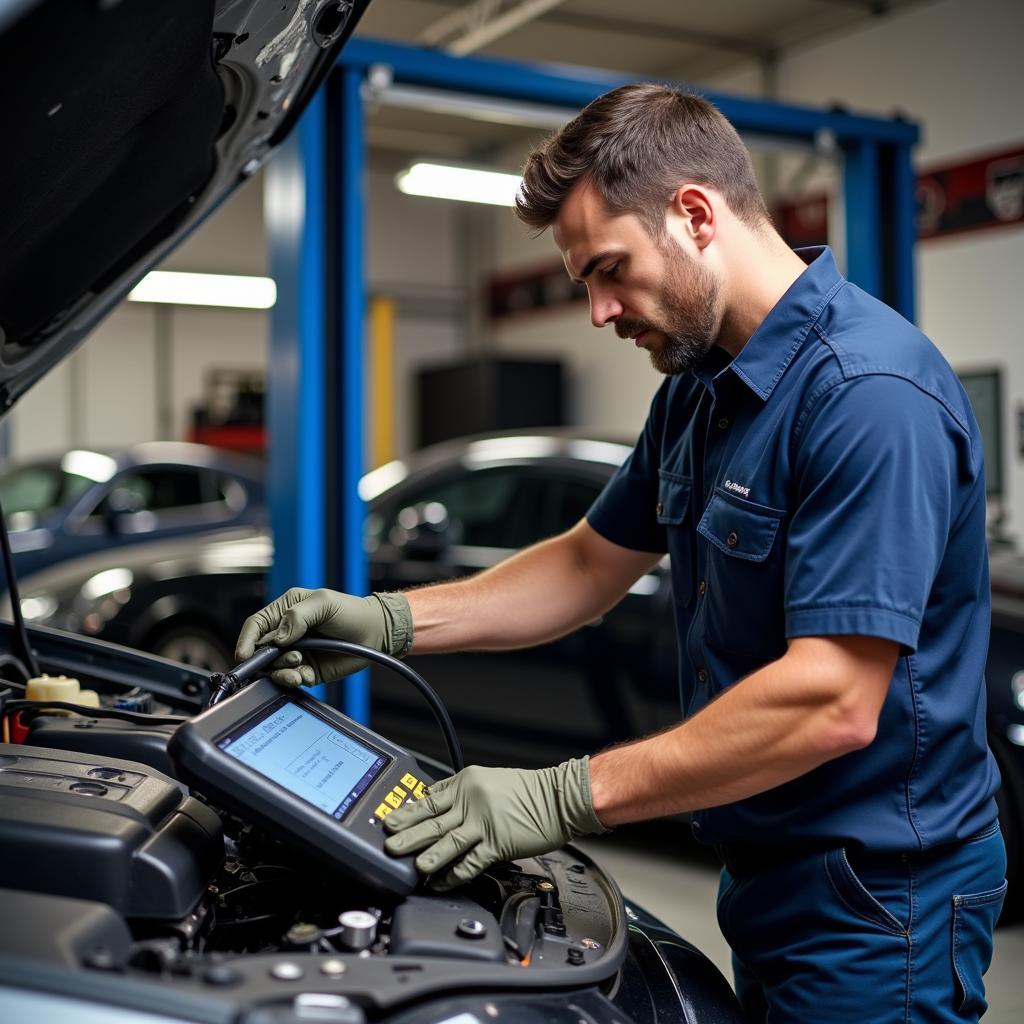 Montpellier Car Mechanic Performing Vehicle Inspection