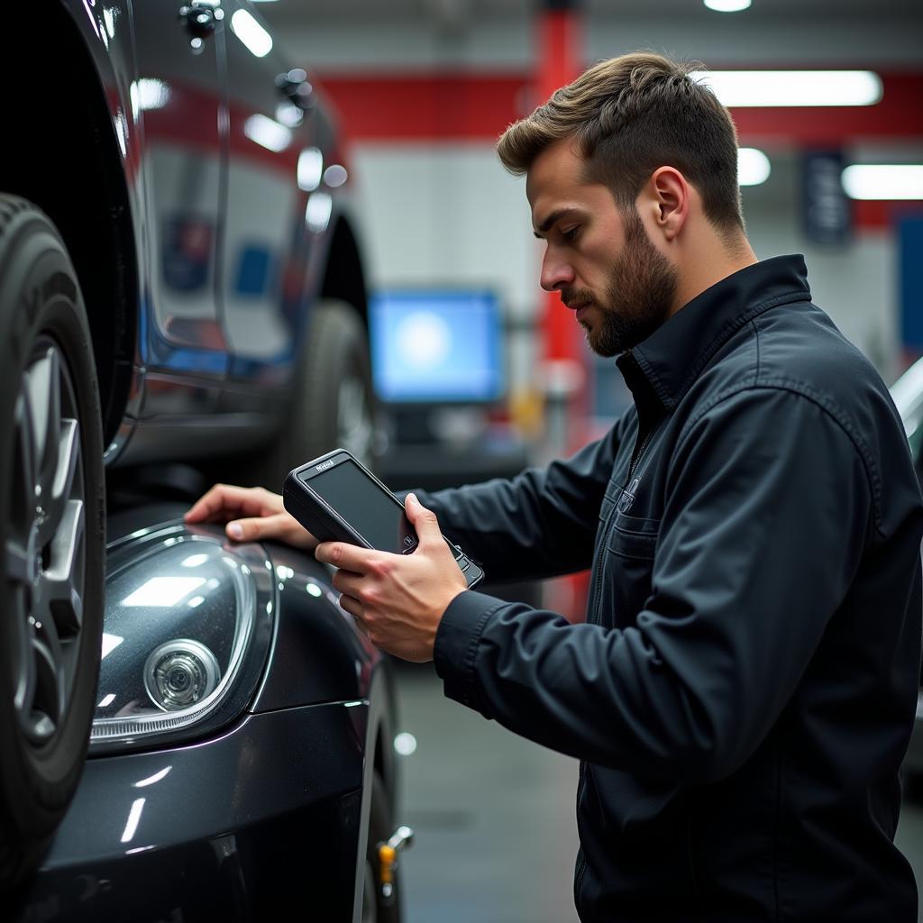 Mosley Auto Service Technician Performing Diagnostics