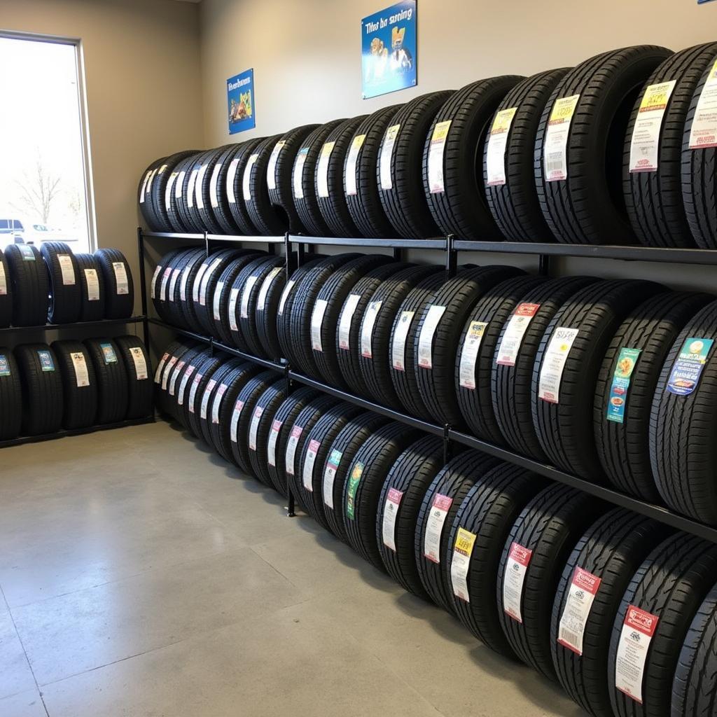 Mr. Tire Burlington Tire Display showcasing a variety of brands