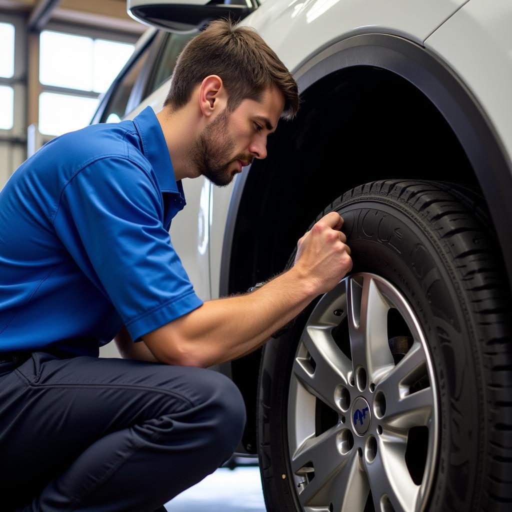 Mr. Tire Technician Working on a Car