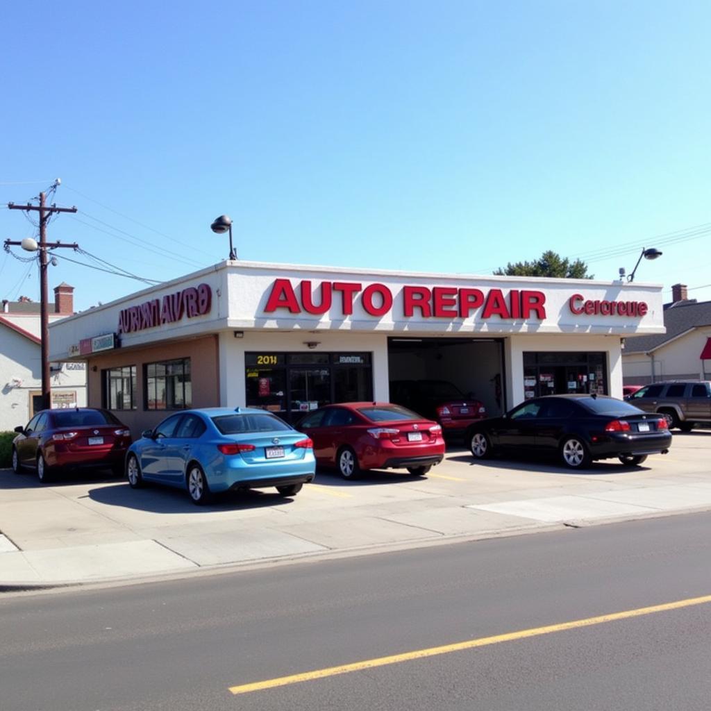 Busy Auto Repair Shop Exterior in Murrieta, CA with Cars Waiting for Service