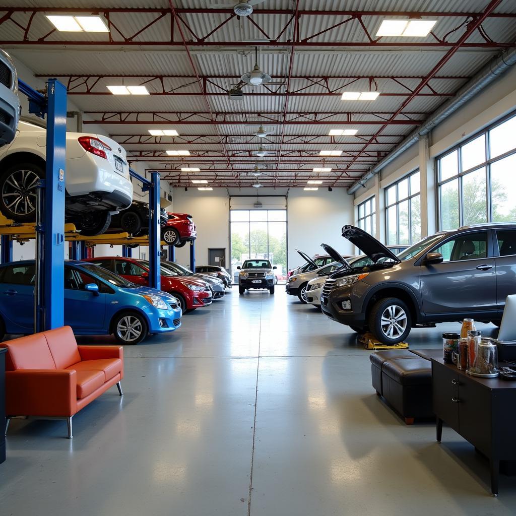 Interior of a busy auto repair shop in Myrtle Beach