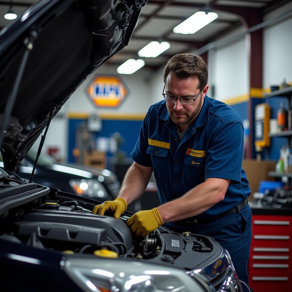 Napa Auto Parts Technician Working on a Car