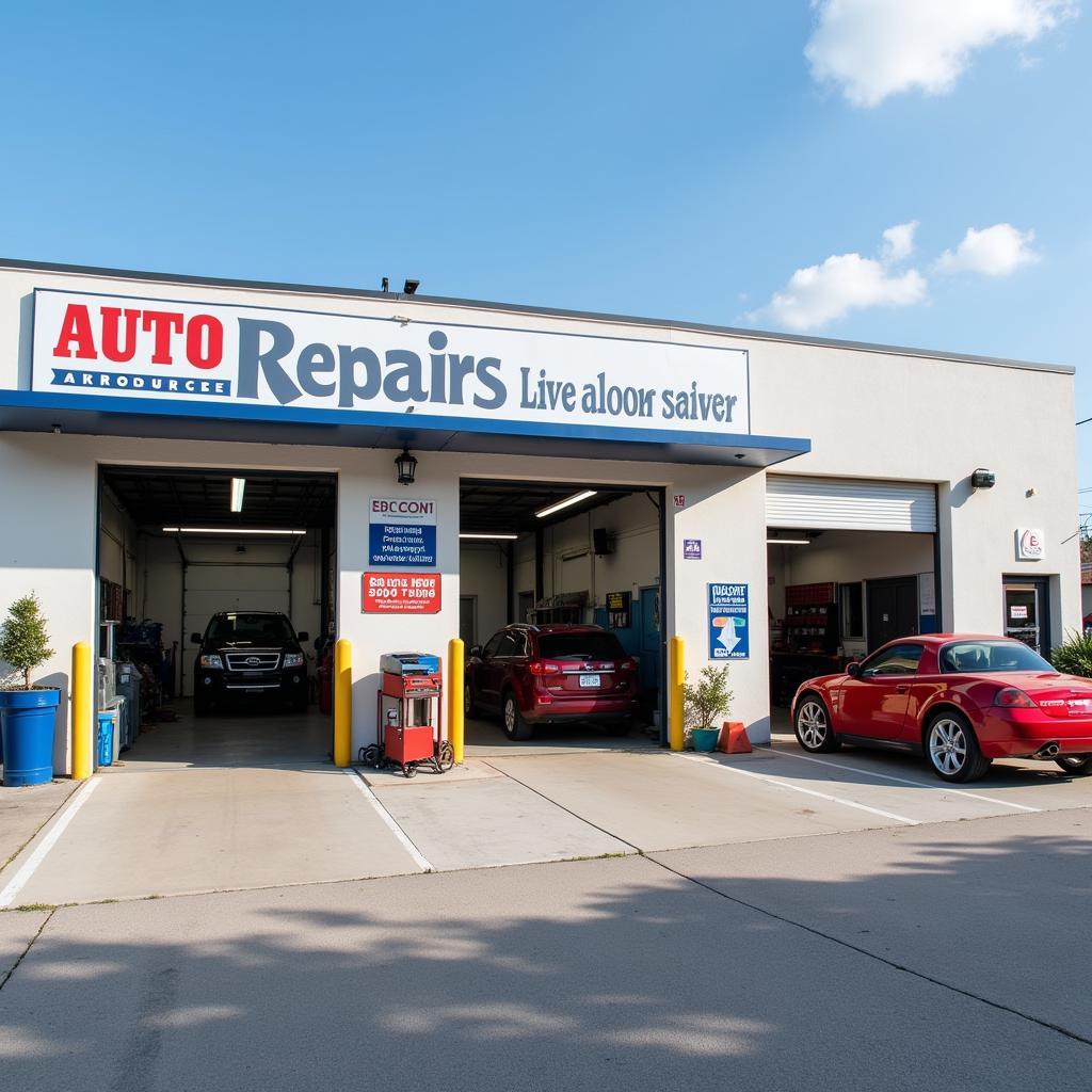 Modern and well-equipped auto service and repair center building.