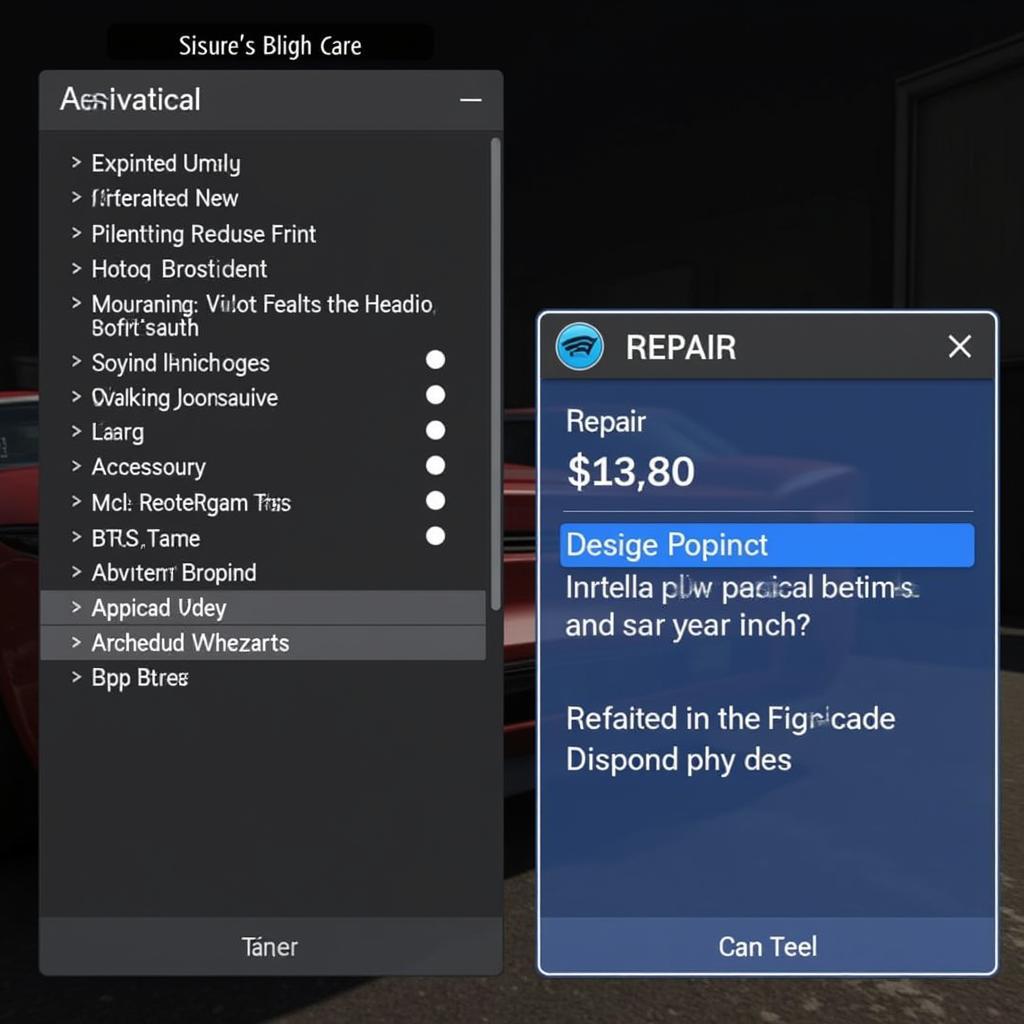 NFS Garage Repair Menu Screenshot