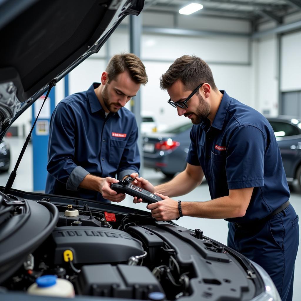 Certified Technicians Working on a Car in a Niceville Auto Service Shop