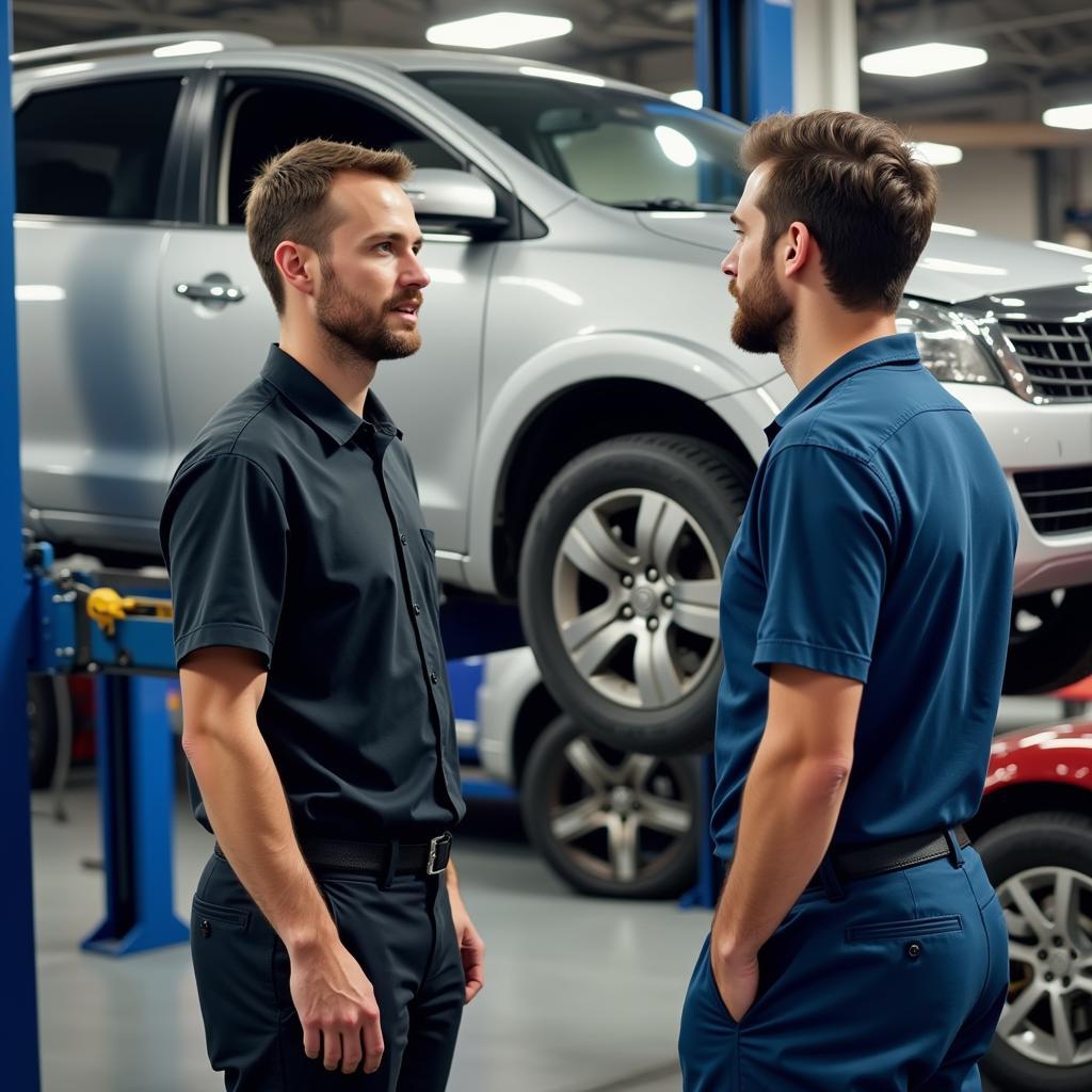 Customer Discussing Car Issues with Mechanic at Northern Auto Service