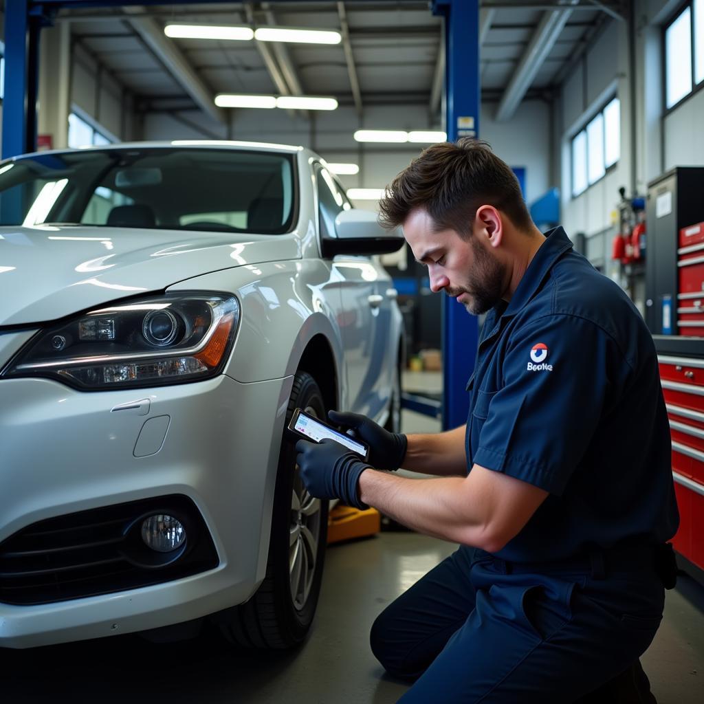 Mechanic Checking a Car in a Northern Auto Service Garage