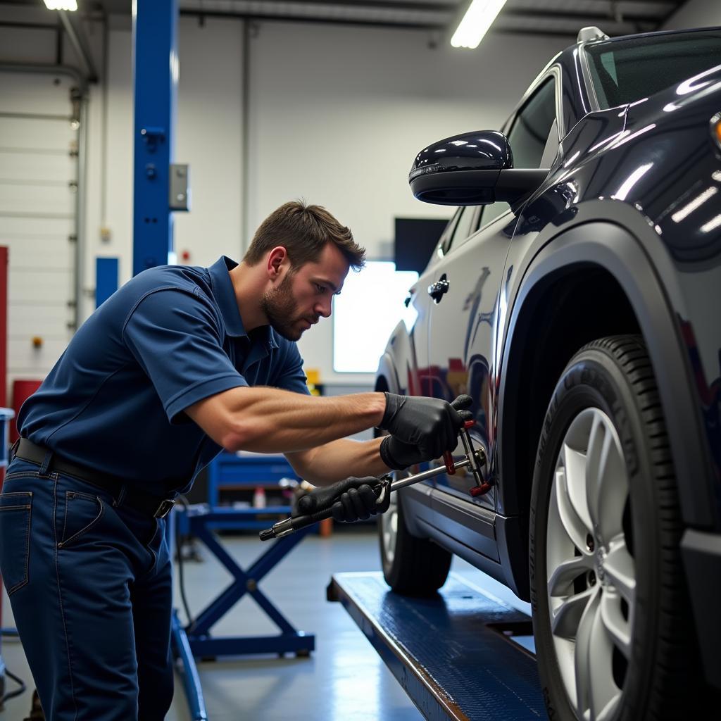 Mechanic working on a car in a Northville, MI auto service shop