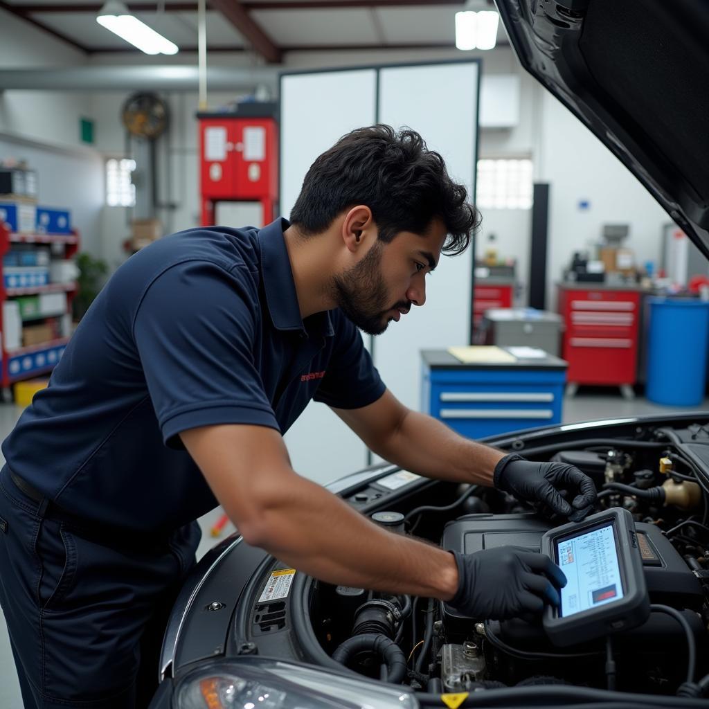 Nugegoda Auto Repair Shop - Mechanic working on a car engine in a modern, well-equipped auto repair shop in Nugegoda.