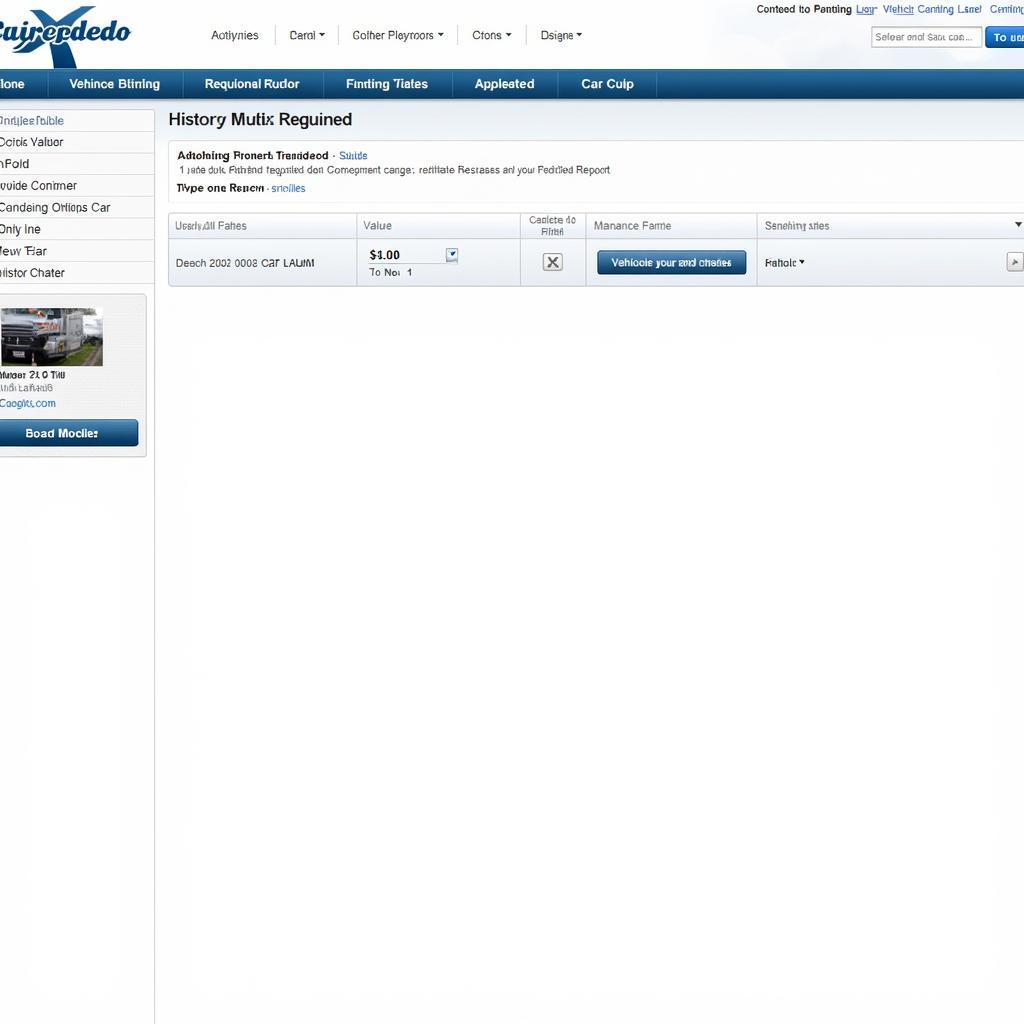 Interface of an online car sales platform