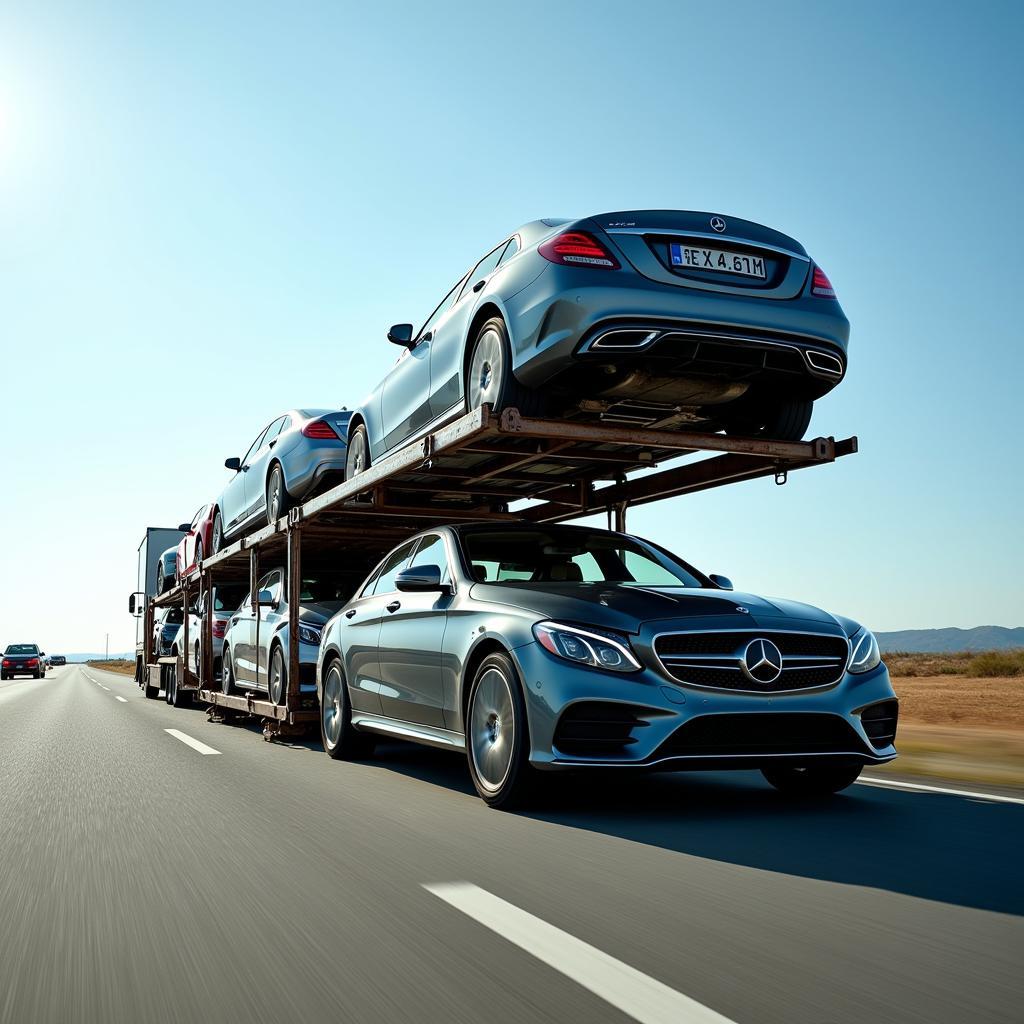 Open Car Transport Trailer on Highway