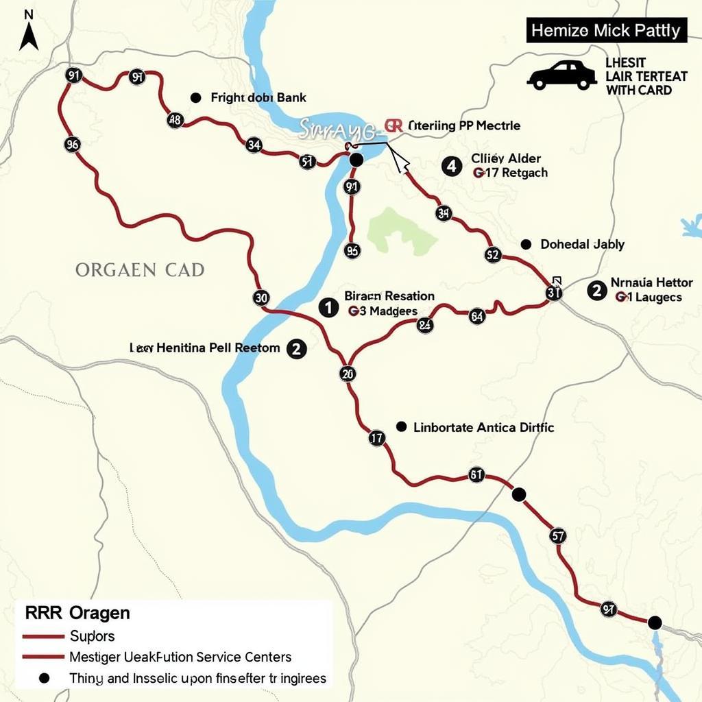 Map highlighting RZR trails and auto service locations in Oragen