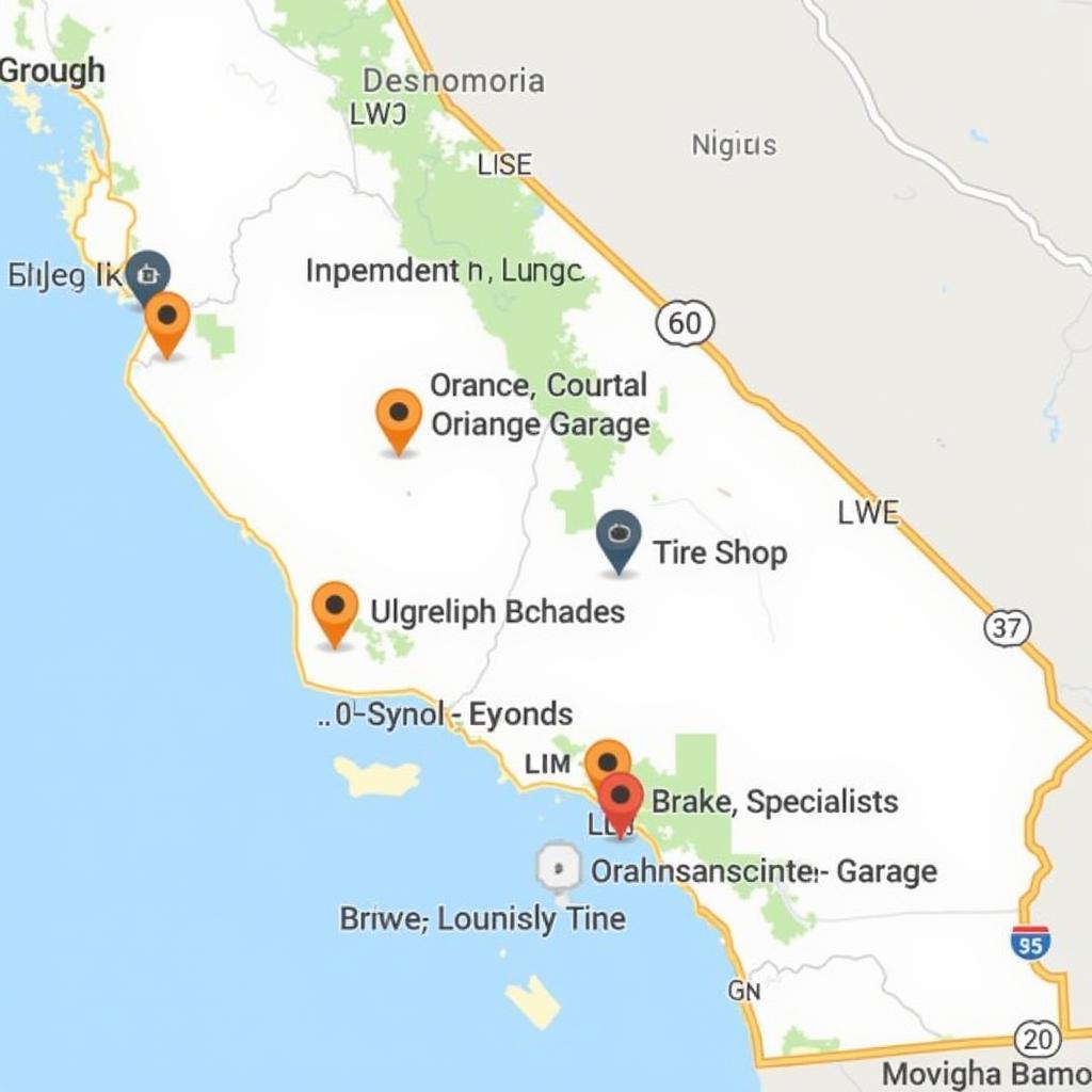 Orange County Auto Service Map