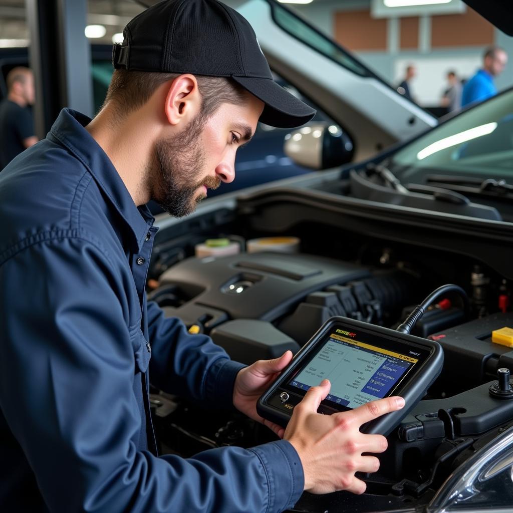 Orlando auto mechanic using diagnostic tools on a car