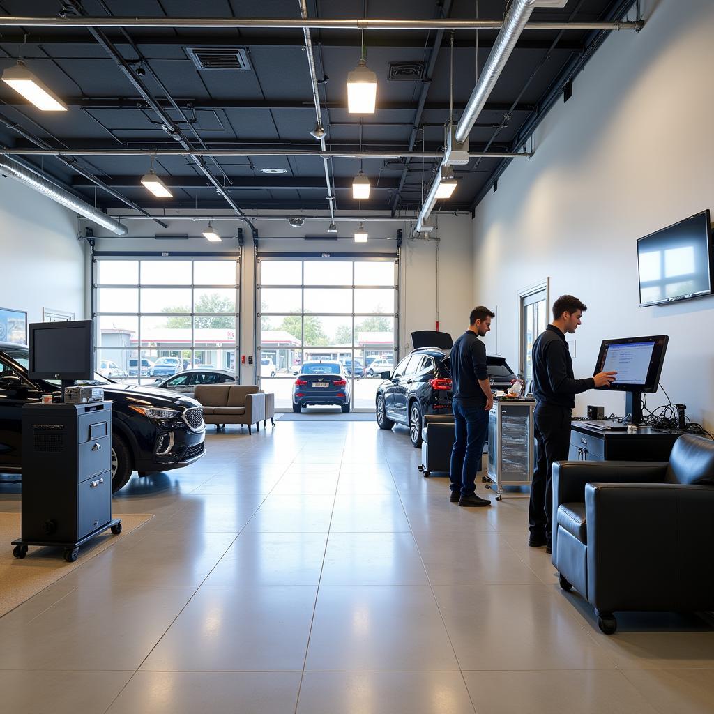 Modern and well-equipped Orlando auto service center interior.