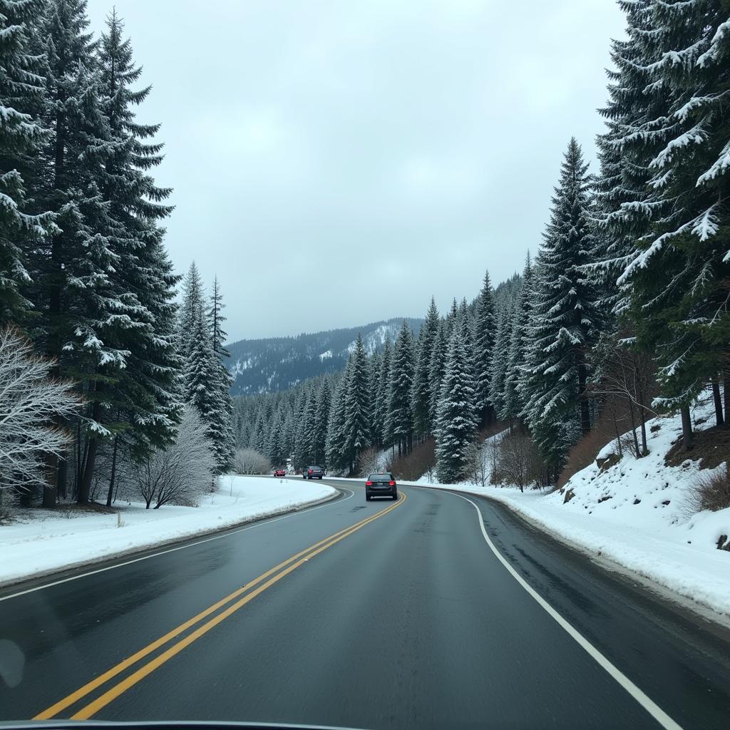 Car Driving on a Scenic Road in Portland