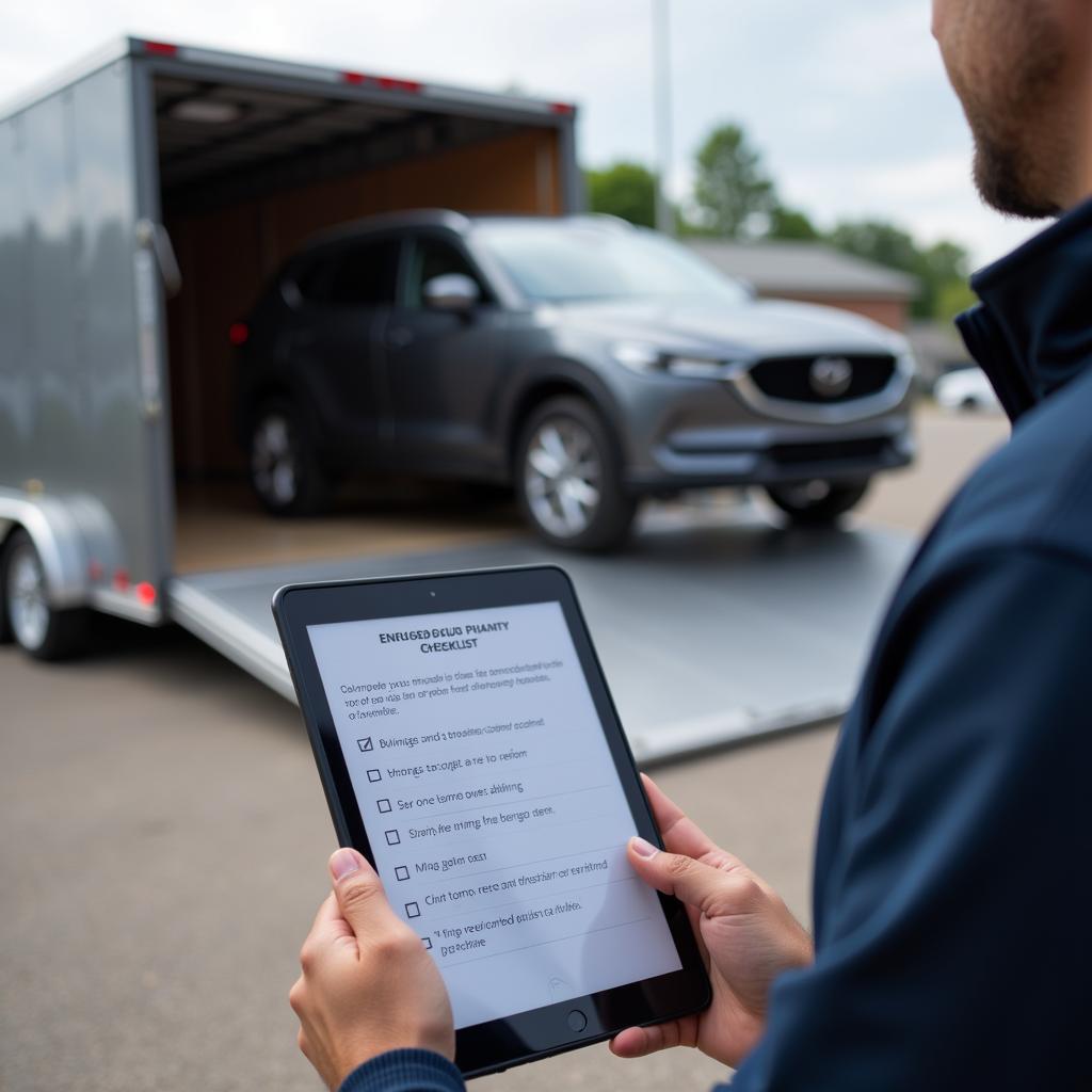 Preparing a car for enclosed auto transport: documentation, belongings removal, alarm disable, fuel check.