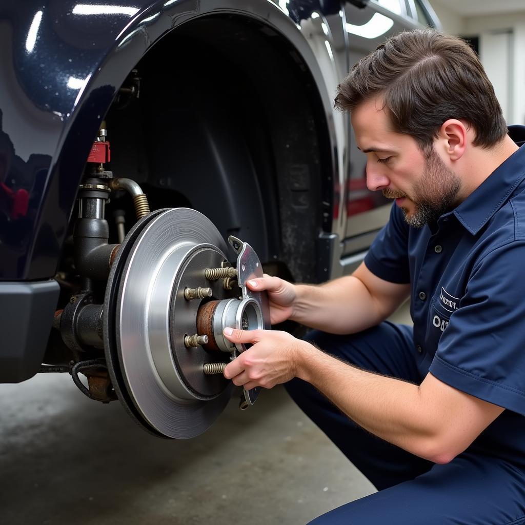 Mechanic performing a brake fluid flush