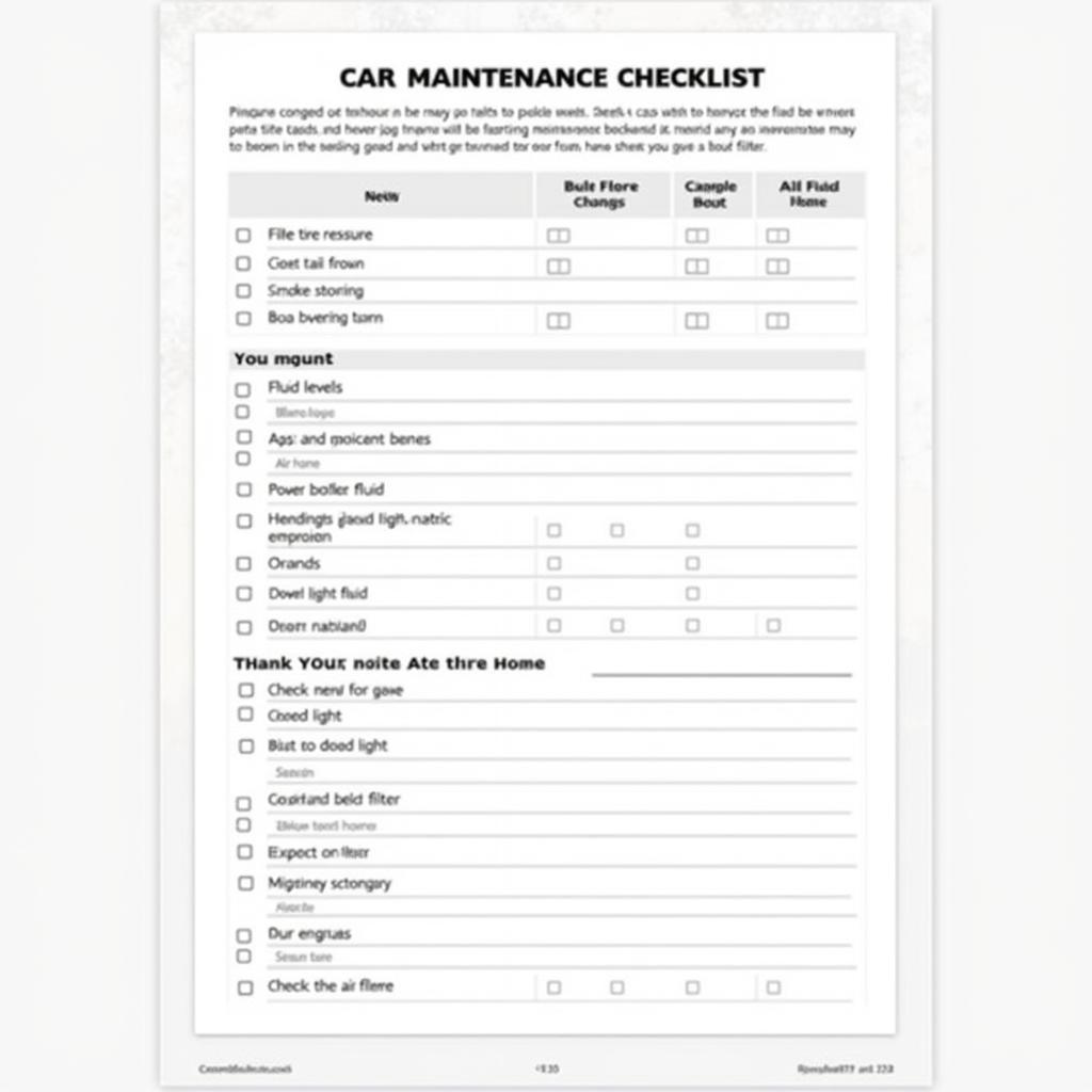 Preventative Car Maintenance Checklist