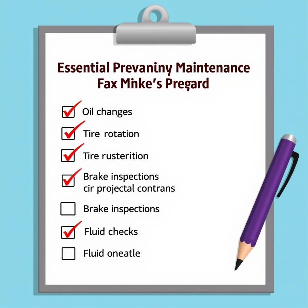 A checklist for preventative car maintenance, highlighting key services like oil changes and tire rotations in Dothan, AL.