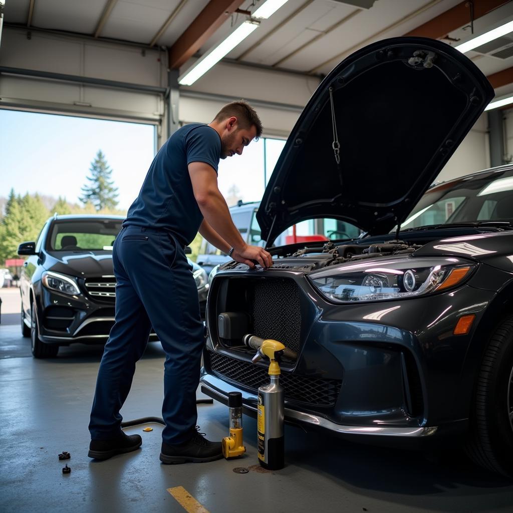 Car undergoing preventative maintenance in Eugene OR