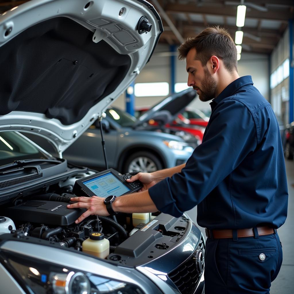 Professional Auto Service Technician Working on a Car