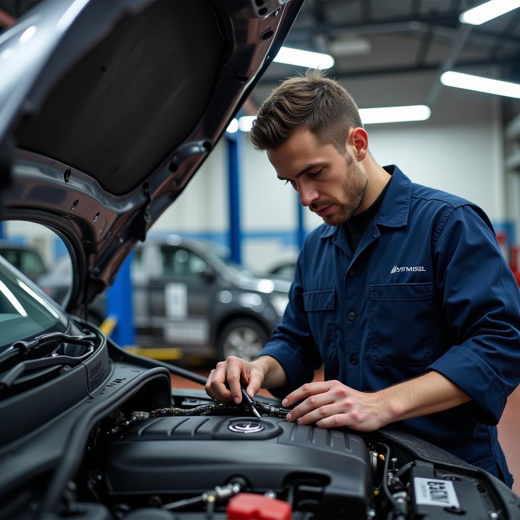 Professional G&M Auto Servicing Technician Working on a Car Engine