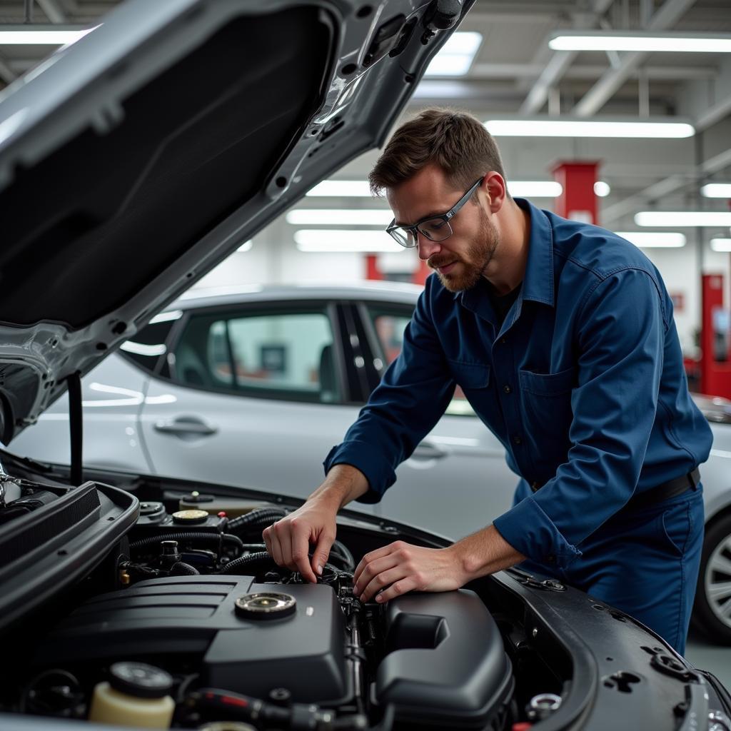 Professional Mechanic Working on Car