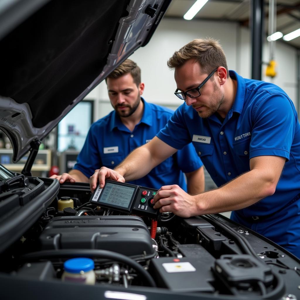 Qualified Auto Technicians Using Diagnostic Tools