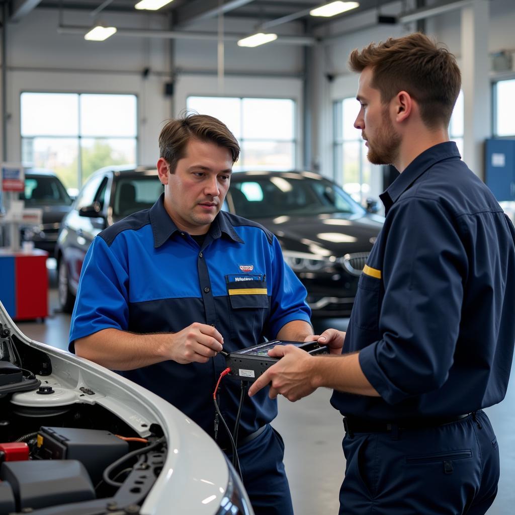 Certified Technicians Working in a Quick Service Auto Center