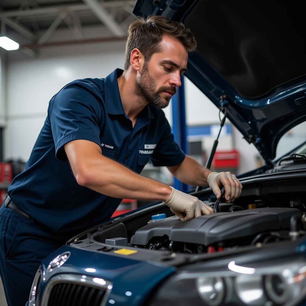 Reliable Auto Mechanic Working on a Car