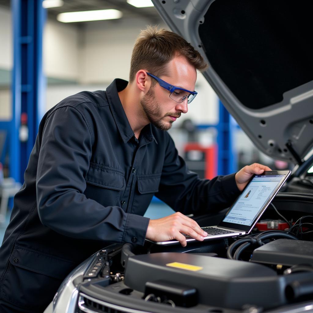 Experienced Auto Service Technician Performing Vehicle Diagnostics