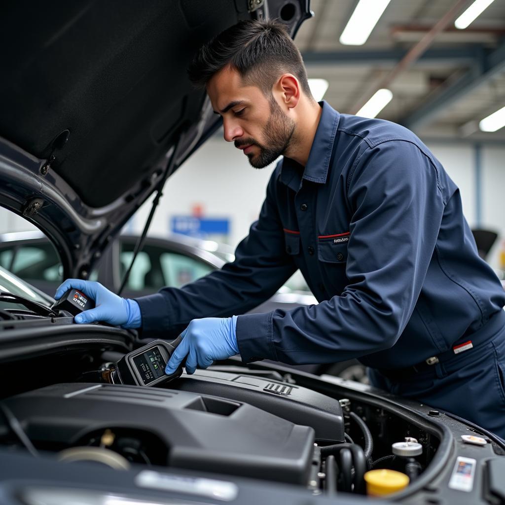 Reliable Auto Service Technician Inspecting a Car Engine