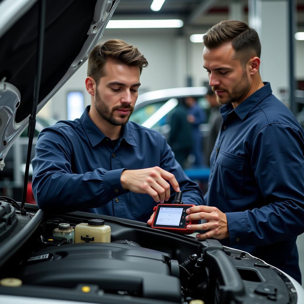 Reliable Homer Auto Service Technician Checking Car