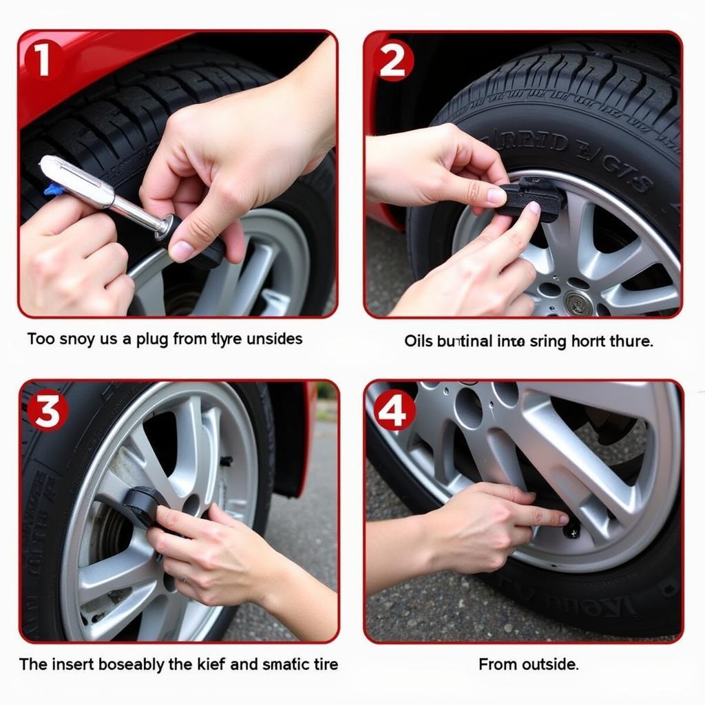 Repairing a Punctured Car Tyre with a Patch and Plug