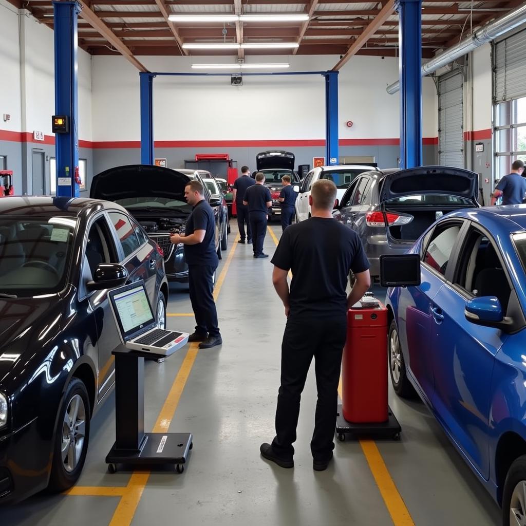 Busy service bay at Ricker Auto Service