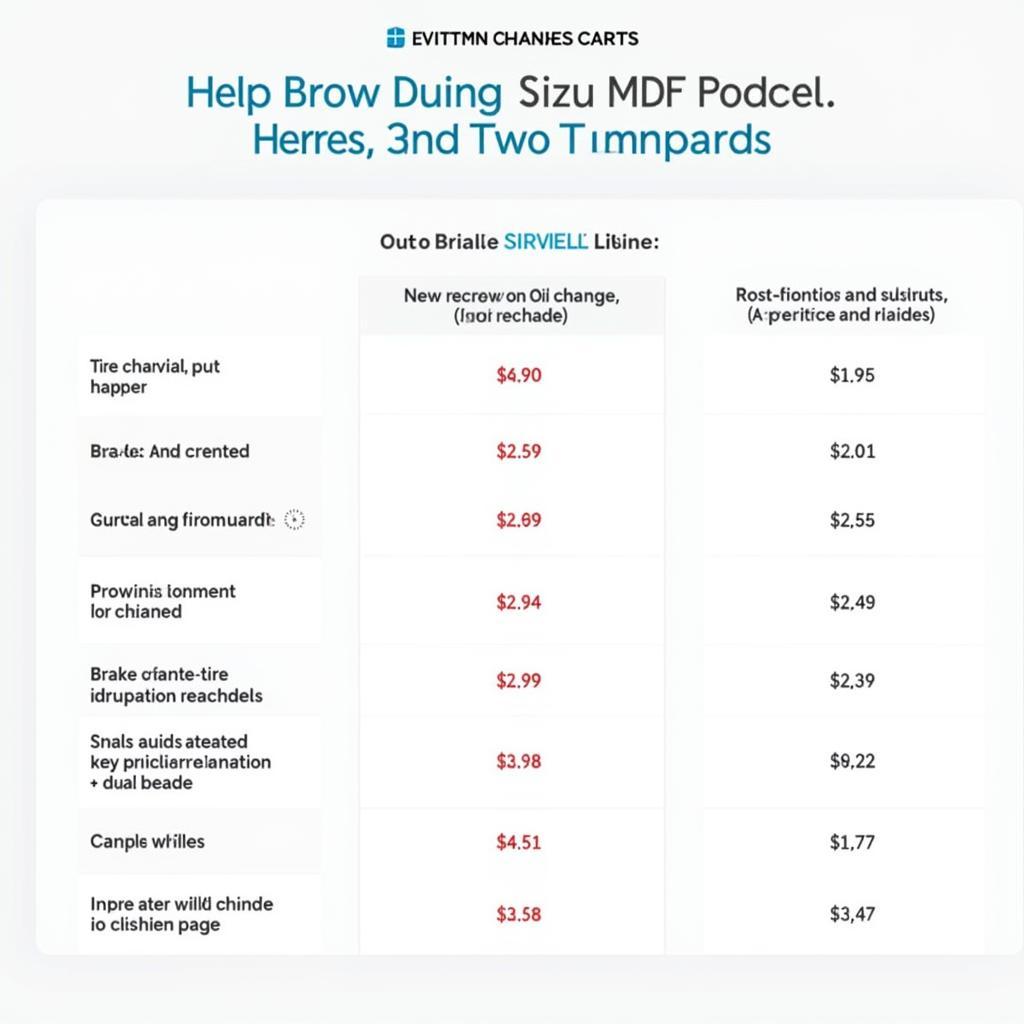 Rick's Auto Service Cost Comparison Chart