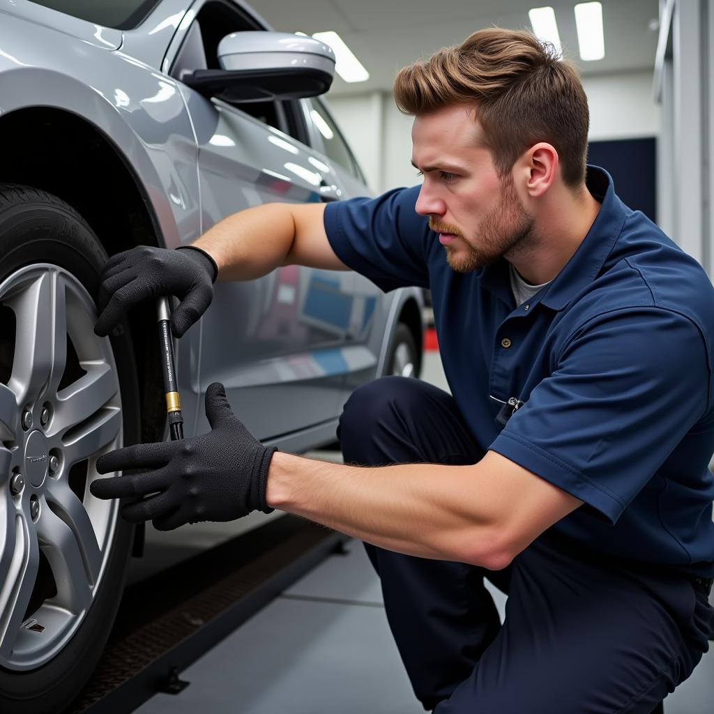 Routine car maintenance being performed