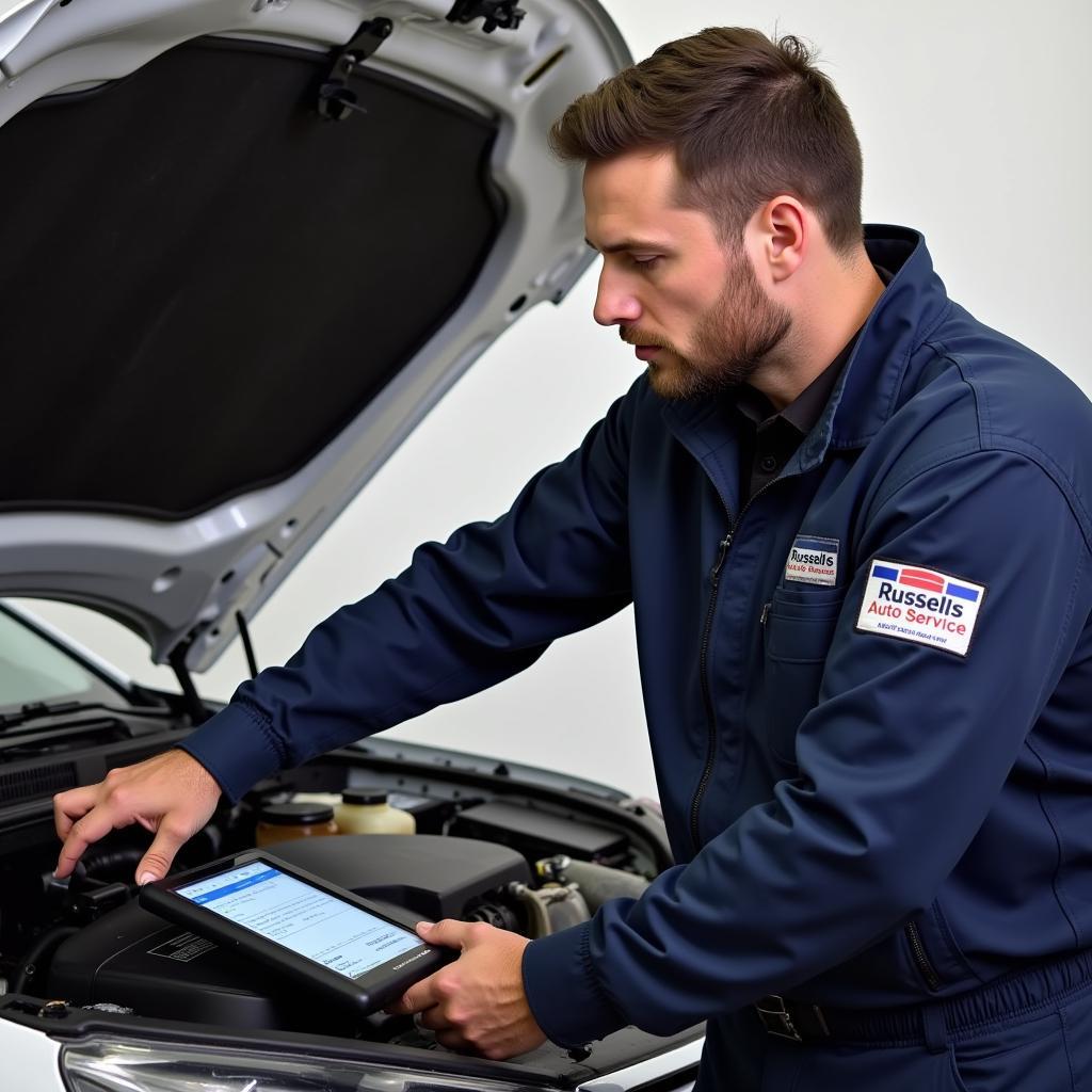 Russell's Auto Service Technician Working on a Car