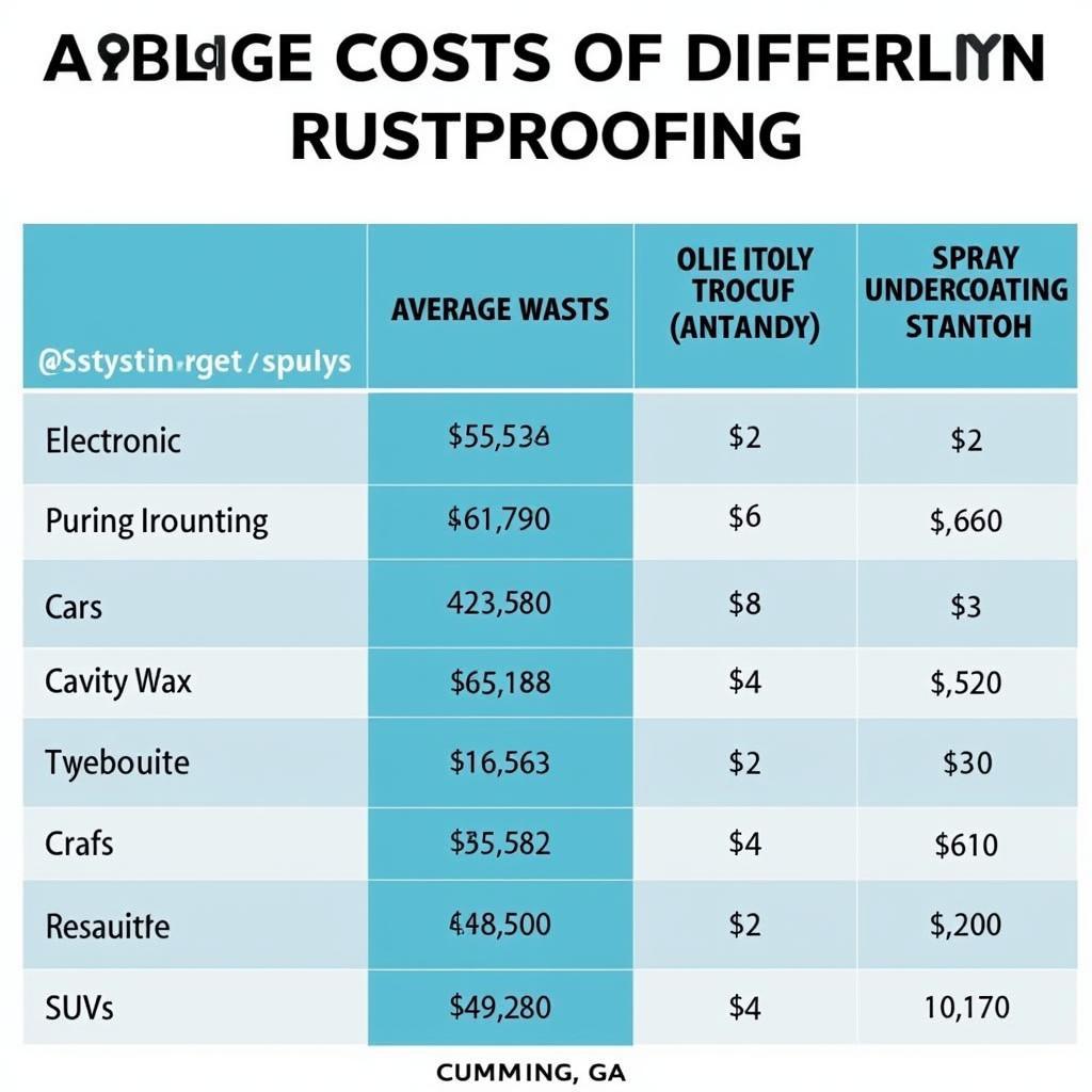 Rustproofing Cost Comparison Chart