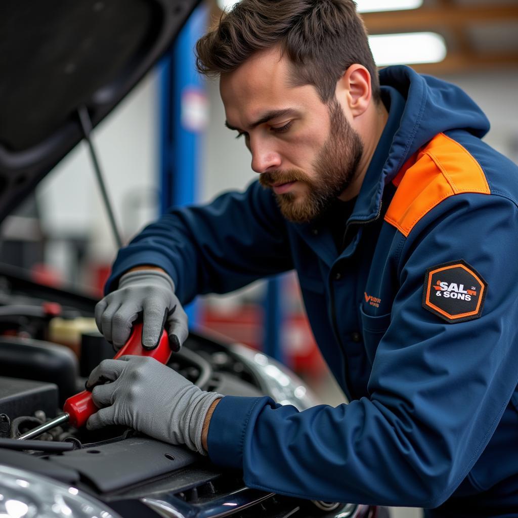 Mechanic Working on a Car at Sal & Sons