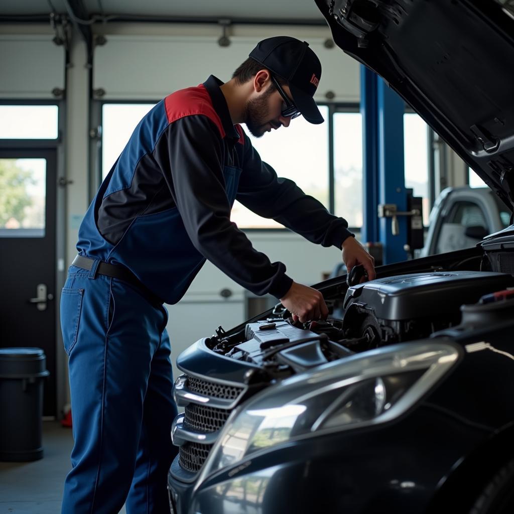 Mechanic Performing Oil Change in a San Jose Auto Shop